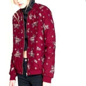 ZARA burgundy sequin embellishment bomber jacket M